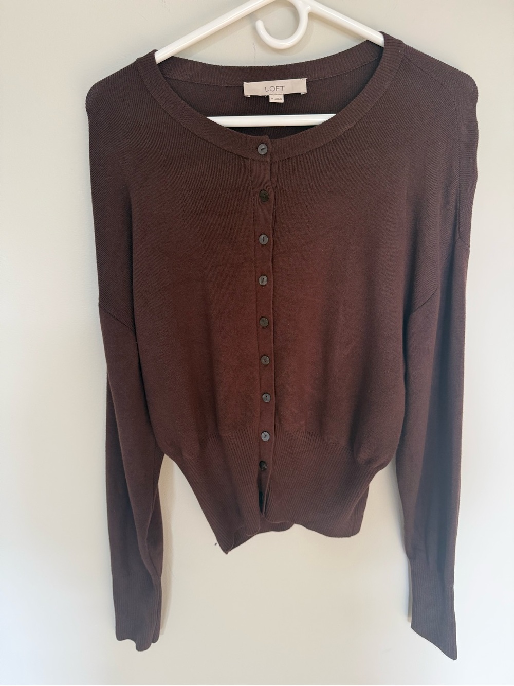 LOFT Ribtrim Waist Cardigan Medium Brown - Picture 4 of 14